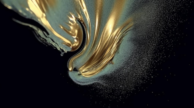 Olio liquido colorato luccicante Pittura a pennello su sfondo nero Tessura di marmo luccicante e luminosa