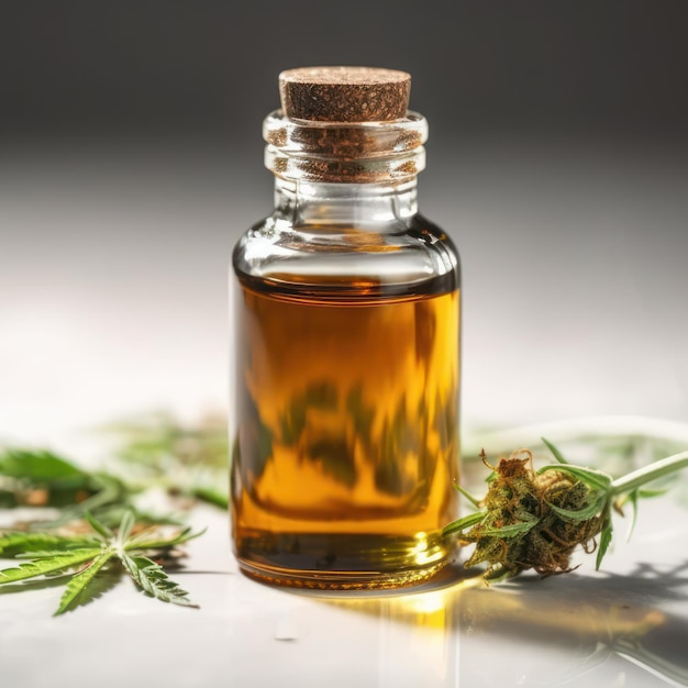 Olio medicinale di marijuana in bottiglietta IA generativa