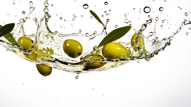 Olive e olio d'oliva sullo sfondo galleggiante