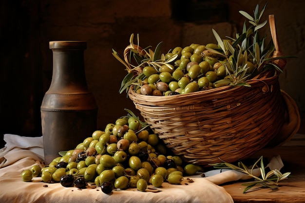 Olive fresche in un cesto Frutta di oliva