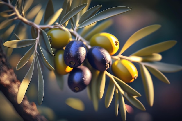 Olive mature sul ramo alla piantagione