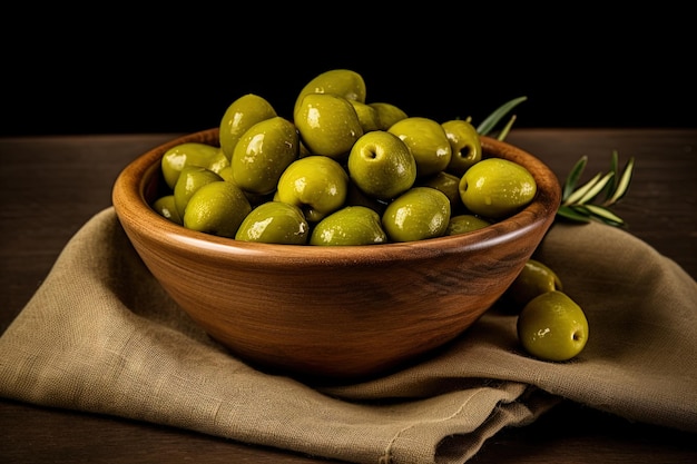 Olive naturali fresche e verdi rigogliose esposte su una tela flessibile