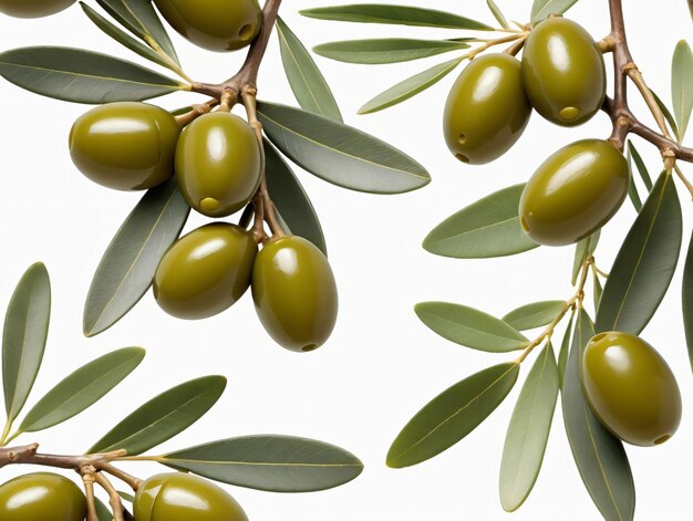 Olive Su Un Ramo Con Foglie Su Uno Sfondo Bianco