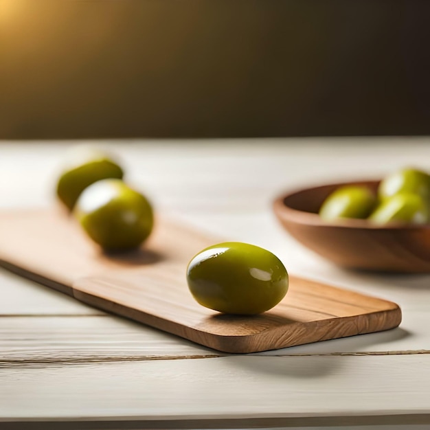Olive verde brillante su un tavolo Creato con tecnologia Ai generativa