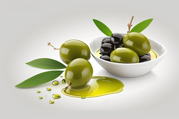 Olive verdi e olio d'oliva per immersione