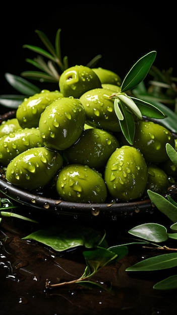 olive verdi in superficie oleosa
