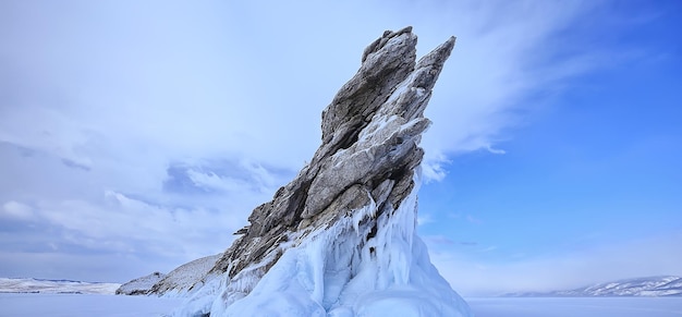 olkhon island baikal paesaggio invernale, russia stagione invernale vista lago baikal