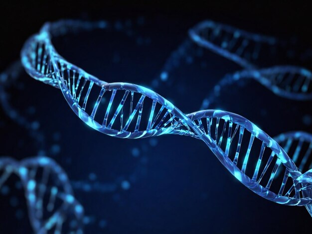 Ologramma blu di DNA su sfondo scuro