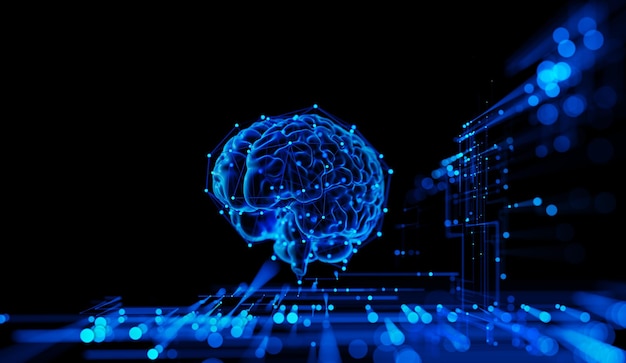 Ologramma cerebrale digitale hud intelligenza artificiale ai macchina apprendimento profondo tecnologia aziendale
