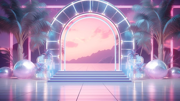 Ologramma futuristico Illuminazione al neon Magic Violet Gate nel gioco Fantasy Ai generato