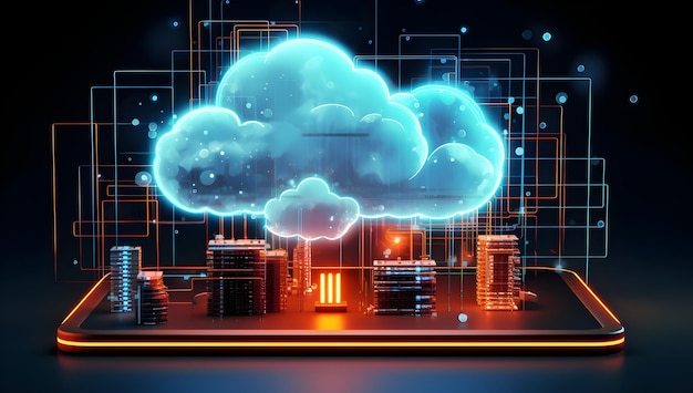 Ologramma futuristico web di tecnologia informatica digitale con icona nuvola