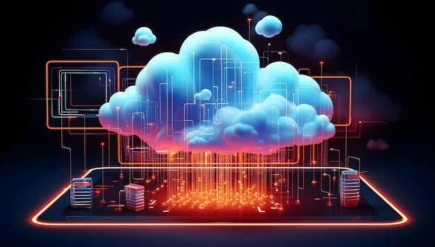 Ologramma futuristico web di tecnologia informatica digitale con icona nuvola
