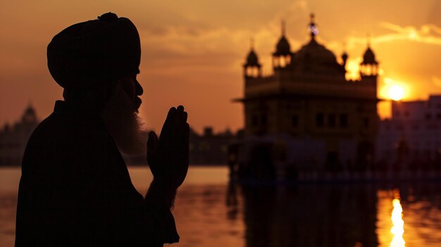 Ombra della devozione sikh in un luogo di culto nell'Asia meridionale