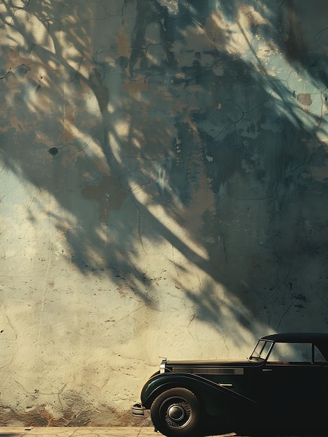 Ombra di auto d'epoca gettata sulla parete retrò e nostalgica con una foto creativa di sfondo elegante
