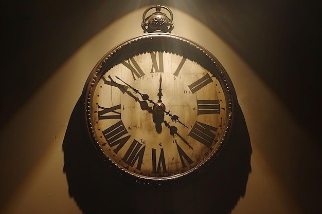 Ombra di orologio come silhouette gettata su parete circolare e simmetrica Foto creativa di sfondo elegante