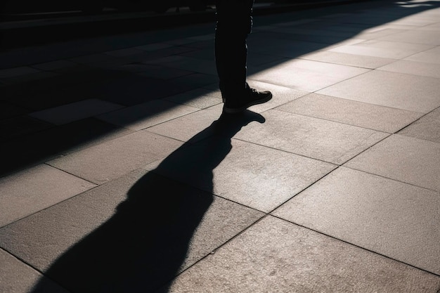 Ombra scura di una persona sola a terra in strada Strano con una sigaretta Ansia depressione solitudine paura concetto generare ai