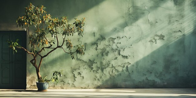 Ombre di foglie piante sul muro e sul marciapiede Silhouette di alberi Strada natura all'aperto Oliva verde sfondo per il design