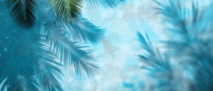 Ombre di palme su uno sfondo blu nuvoloso