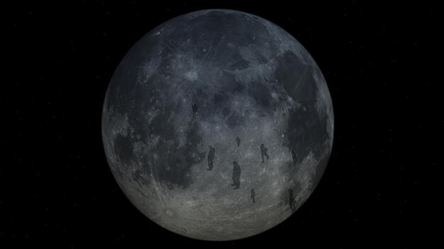 Ombre di persone sullo sfondo della luna piena di notte