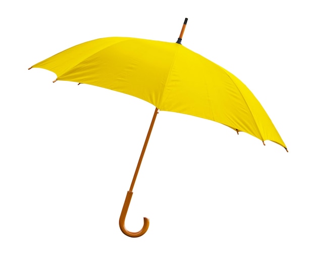 Ombrello giallo su sfondo bianco