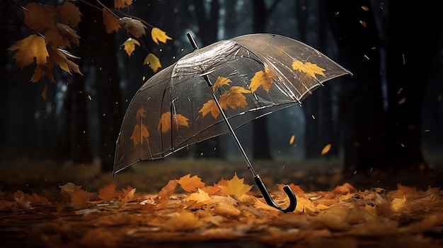 Ombrello sotto la pioggia nel parco autunnale La stagione autunnale arriva concetto AI Generativo