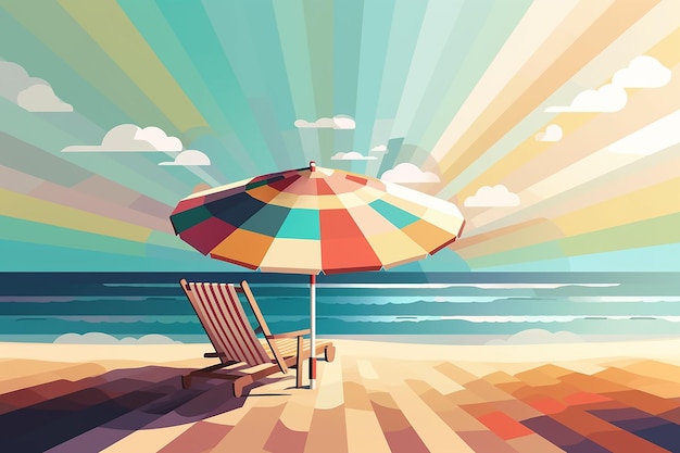 Ombrellone e sdraio in spiaggia Illustrazione digitale