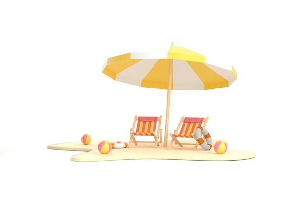 Ombrellone, pallone da spiaggia, anello per nuotare e sdraio, viaggi estivi e vacanze