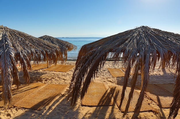 Ombrelloni e stuoie sulla spiaggia