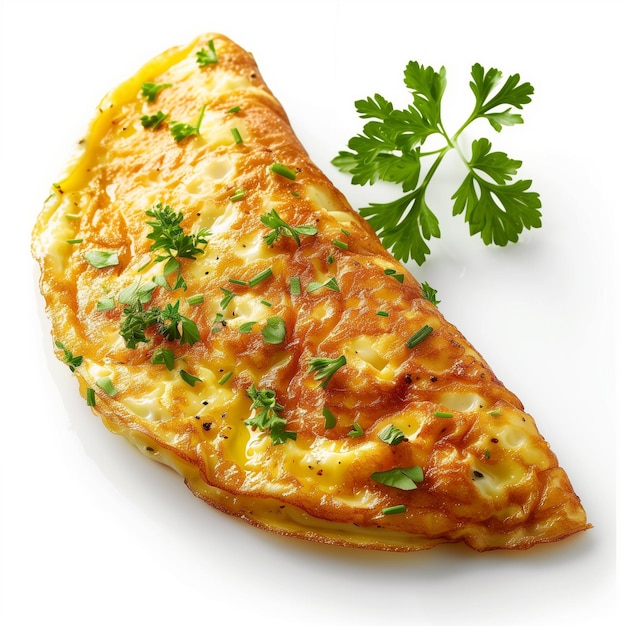 Omelette con prezzemolo su sfondo bianco