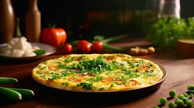 omelette con verdure e cipolle verdi che illustra un piatto proteico illustrazione di alta qualità