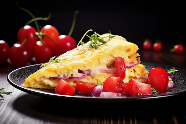 Omelette guarnita con noci di pino tostate e un po' di glassa balsamica