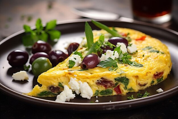 Omelette guarnita con noci di pino tostate e un po' di glassa balsamica