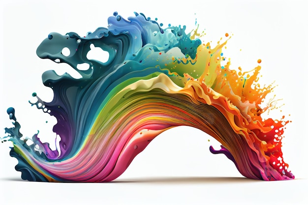 Onda arcobaleno Spruzzi di vernice colorata Elemento di design isolato su sfondo bianco AIxA generativa