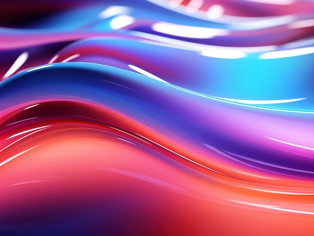 Onda curva al neon olografica iridescente fluida astratta in movimento sfondo colorato sfondi AI generativa