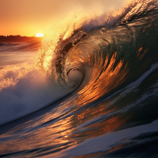 Onda dell'oceano che si infrange sulla spiaggia al tramonto Bellissimo sfondo naturale