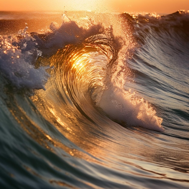 Onda dell'oceano che si infrange sulla spiaggia al tramonto Bellissimo sfondo naturale