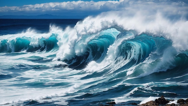 Onda dinamica del mare nella carta da parati di progettazione del fondo di stile della spruzzata della pittura generata da AI