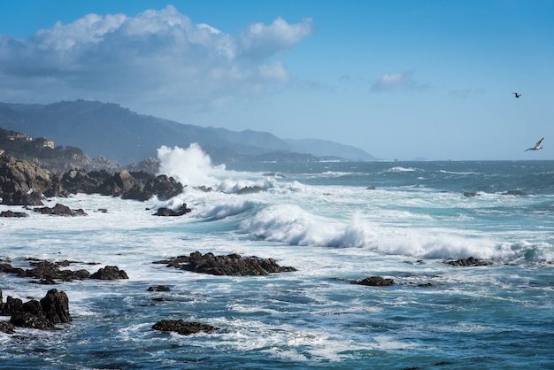 Onda oceanica dalla costa a Big sur Highway