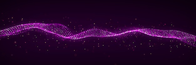 Onda sonora dinamica Particella musicale pulsante Rendering 3D del concetto di flusso di energia viola