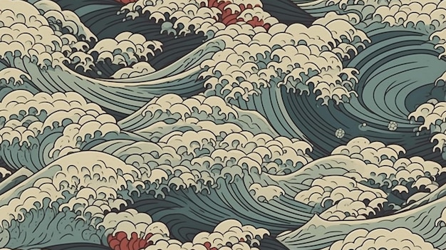 Onda tradizionale giapponese motivi texture di sfondo design onde dell'oceano senza soluzione di continuità IA generativa