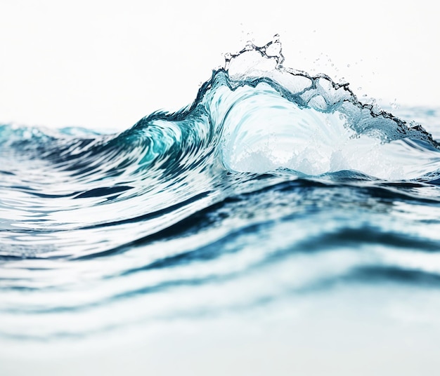 Ondata d'acqua spruzzo d'acqua su uno sfondo bianco sfondo d'acqua