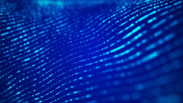 Ondata di particelle Futuristica sfondo a punti blu con un'onda dinamica Big data rendering 3d