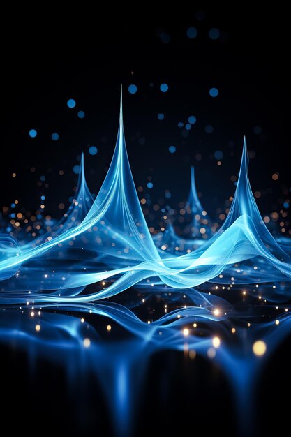 Ondata digitale blu astratta con effetto di goccia d'acqua su sfondo scuro che rappresenta l'hightech futuristico