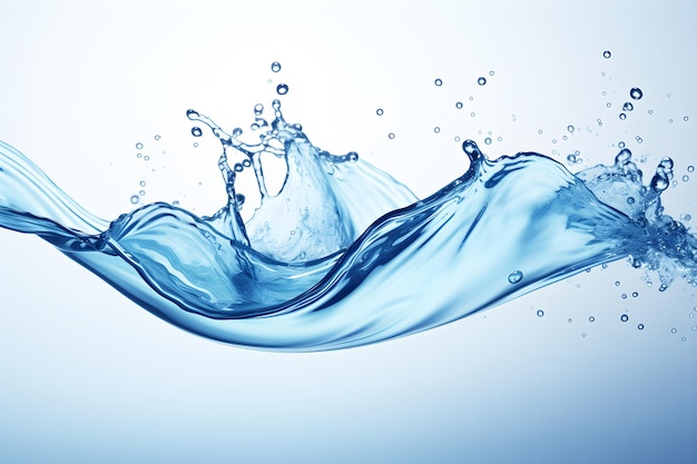 Ondate d'acqua blu spruzzate e forme di flusso con gocce AI generativa