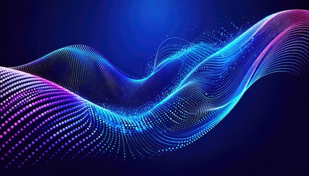Ondate dinamiche di particelle blu sfondo astratto.