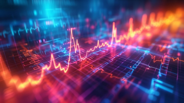 Ondate ECG pulsanti colorate che illustrano l'attività e il ritmo cardiaco su un monitor digitale