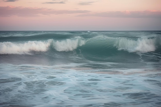 Onde del mare sulla spiaggia al mattino Splendido paesaggio marino in colori pastello IA generativa