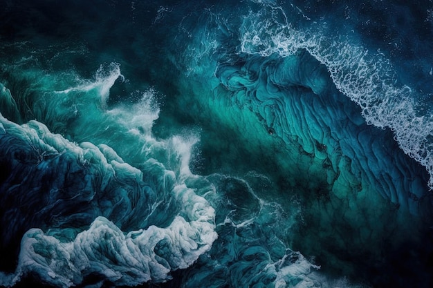 Onde oceaniche viste dall'alto Sfondo di acqua blu Splendida immagine a colori