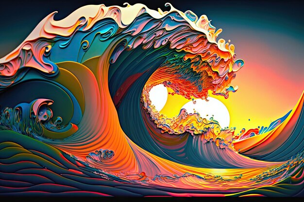 Onde oceano raggi di sole opere d'arte acqua colorata dettagli elevati Generative AI AIG15