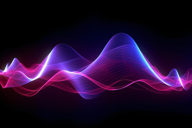 Onde sonore al neon astratte con sfondo nero realizzate con Generative Al